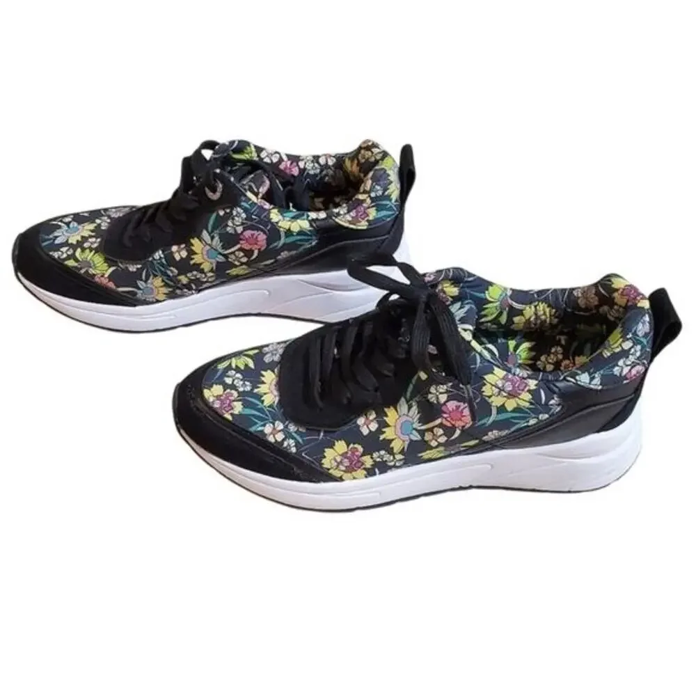 Marc Fisher Floral Print Low Top Sneakers Black Multi Color Lace Up Size 7